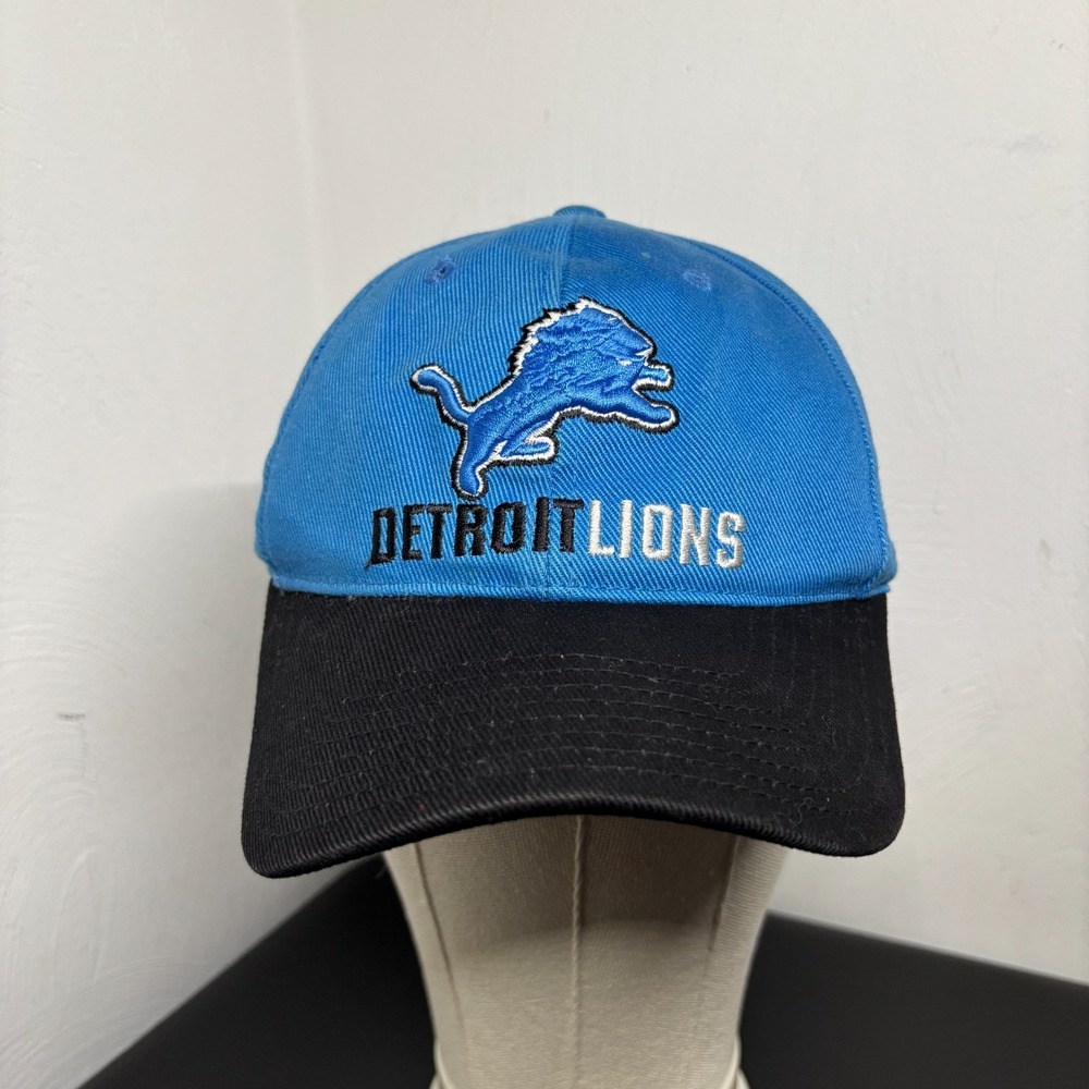 Detroit Lions NFL Reebok Cap Hat‎ Blue Black Y2K Spellout Football Hook and Loop